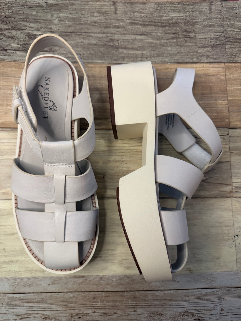 Naked Feet White Woven Leather Platform Fisherman Sandals